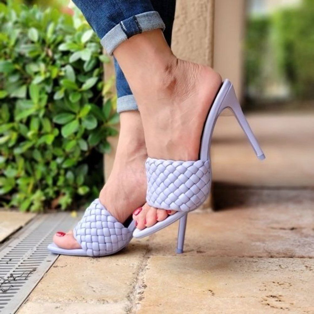 Periwinkle Slip On Mule Sandals Women's High Heel Shoes